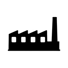 Simple black silhouette illustration of a factory with a tall chimney