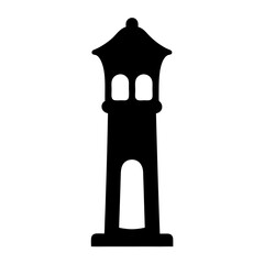 Simple vector black and white graphic silhouette design of a temple tower