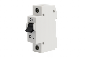 Electrical circuit breaker in on position transparent background
