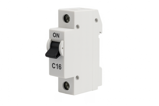 Electrical circuit breaker in on position transparent background