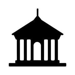 Stylized black silhouette of a classical government building with pillars