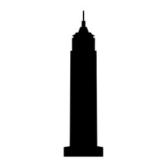 Silhouette of a majestic skyscraper against a pristine white background