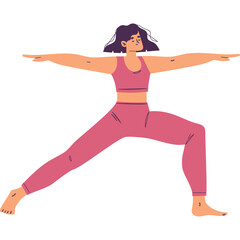 Woman Practicing Yoga Warrior Two Pose In Pink Athletic Wear Detailed Illustration On Transparent Background