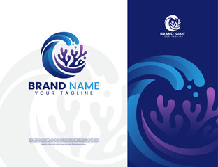 ocean waves and coral reef logo design illustration © MUHAMMAD DENNI