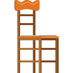 Simple Wooden Chair With Orange Seat And Backrest In A Minimalist Style Isolated On A Transparent Background