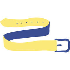 Simple Yellow and Blue Leather Belt With Buckle On Transparent Background Flat Design Style