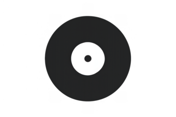 Vinyl record with blank white label, symbolizing music, audio, vintage sound, and retro entertainment on transparent background
