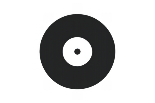 Vinyl record with blank white label, symbolizing music, audio, vintage sound, and retro entertainment on transparent background