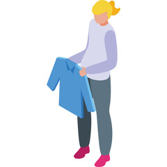 Woman Holding Up Blue Shirt Standing Against White Background With Transparent Background Isolated Image