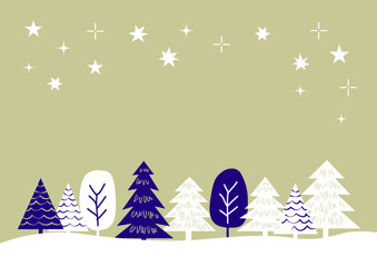 【手描き風・シンプル】星空と木々のクリスマスイラスト素材