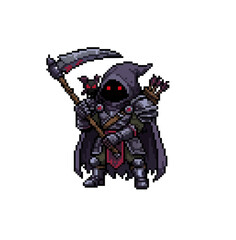 pixel art grim reaper dark knight scythe horror character