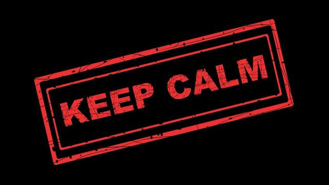 video animation red worn rubber stamp keep calm text, on a transparent background with alpha channel set to zero