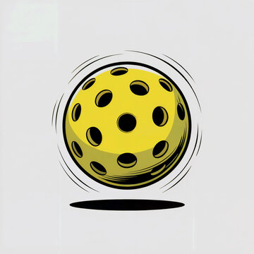 Spinning yellow pickleball cartoon motion lines shadow comic style