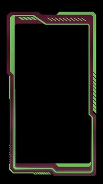 Animated futuristic green neon frame with glowing sci fi hud effects on transparent background,4K includes alpha channel included for seamless integration into streams, gaming, and tech videos