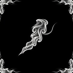Abstract white smoke swirls and frame on black background.