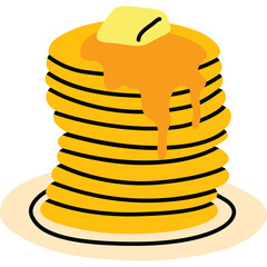 Stack Of Golden Brown Pancakes With Melted Butter And Dripping Syrup Served On A Plate On A Transparent Background