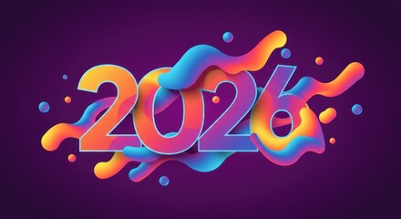 Vibrant 2026 Graphic: Abstract Fluid Design on Purple Background