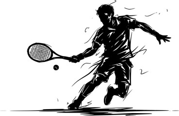 Sketch tennis player, abstract isolated silhouette 

