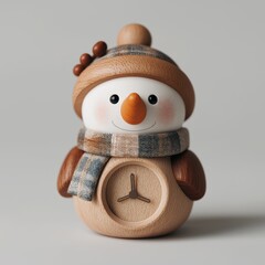 Charming Wooden Snowman Figurine with a Clock, Adorned in a Cozy Scarf and Hat, Perfect for Winter Home Decor and Seasonal Decorations