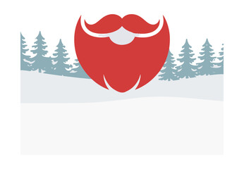 Illustration of stylized red beard and mustache with snowy pine forest background vector