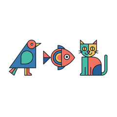 geometric bird fish and cat