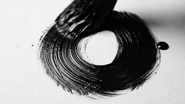 Paintbrush drawing a black circle with gouache &ndash; art process video