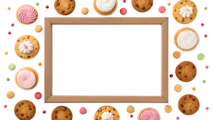 Cookie and Cake Frame PNG – Sweet Dessert Border, Isolated on Transparent Background
