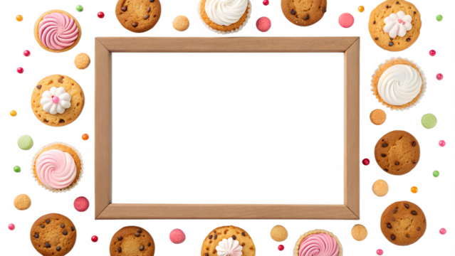Cookie and Cake Frame PNG – Sweet Dessert Border, Isolated on Transparent Background
