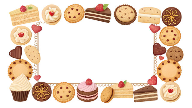 Cookie and Cake Frame PNG &ndash; Sweet Dessert Border, Isolated on Transparent Background