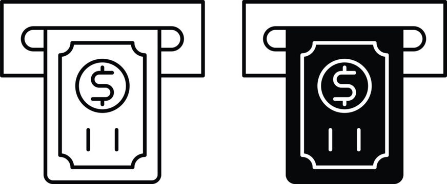 (Editable) pack Atm Cash Machine Line Art and Silhouette Two Style Pack Icon Design Adobe Illustrator Artwork. Perfectly Accurate, Primium Quality Line Art and Silhouette.