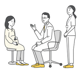 患者を診察する医者と看護師のシンプルイラスト素材