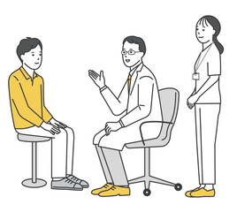 患者を診察する医者と看護師のシンプルイラスト素材