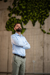 Fototapeta premium Confident businessman looking at global sustainability future
