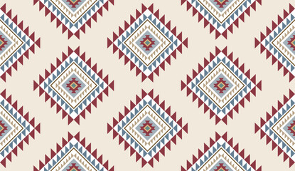 Seamless geometric ethnic pattern inspired by Native American tribal fabric. Traditional Aztec and Navajo style carpet and tile vector design on navy blue background. Perfect for textile, wrapping,