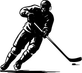 Sketch hockey player hitting puck silhouette
