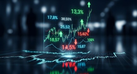 Abstract digital stock market data visualization with upward trends