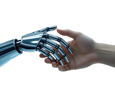 robotic hand touching human hand isolated