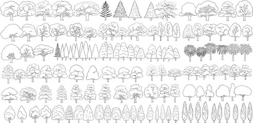 Fototapeta premium Collection of Line Art Tree Illustrations for Architectural and Landscape Design