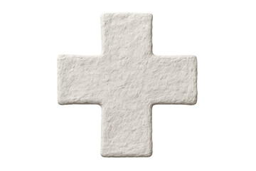 Obraz premium Plus sign or cross symbol with a textured stone surface, isolated object on transparent background