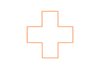 Orange neon plus sign glowing, representing medical, health, pharmacy, first aid, emergency, hospital and care