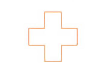 Orange neon plus sign glowing, representing medical, health, pharmacy, first aid, emergency, hospital and care