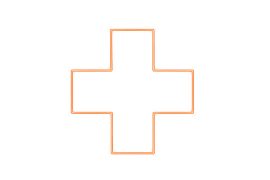 Orange neon plus sign glowing, representing medical, health, pharmacy, first aid, emergency, hospital and care - Powered by Adobe