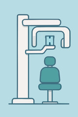Fototapeta premium Flat vector of dental radiology device with panoramic scanner and patient chair