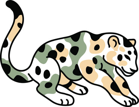 Lepard resting and watching carefully with spots over white safari background