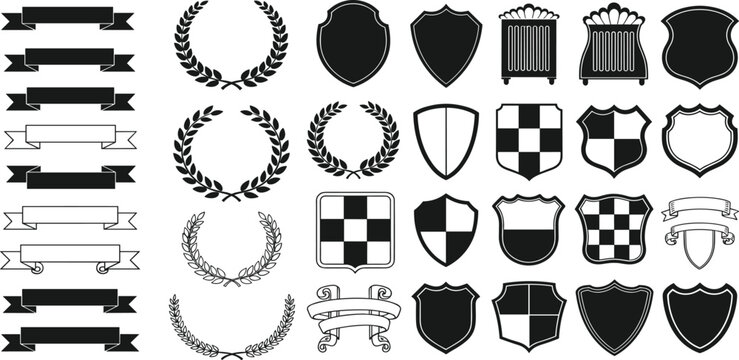 Collection of Banners, Wreaths, and Shields Graphic Elements for Design Projects