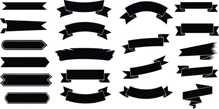 A versatile collection of black vector ribbon banners, perfect for titles, text decoration, and graphic design elements