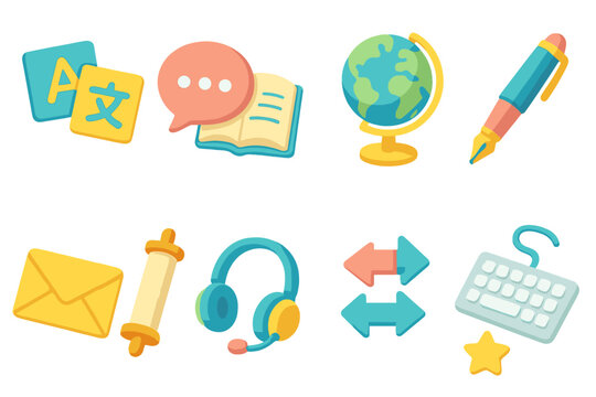 Education, learning flat icon set. school and study resources flat icons collection.