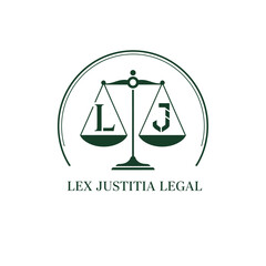 A legal logo with scales of justice inside a circle and text at the bottom
