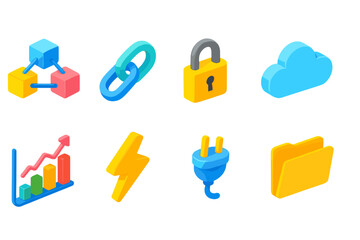 Naklejka na ściany i meble Business and technology 3d icon set. networking, security, finance icons collection. Naklejka na ściany i meble Business and technology 3d icon set. networking, security, finance icons collection.