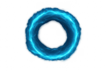 Blue energy portal light ring on transparent background